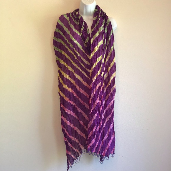 New Beach Purple Eggplant Striped Scarf Wrap Pareo - Picture 6 of 11